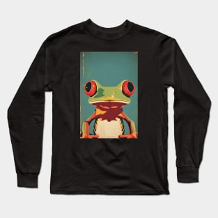 Retro green frog with oversized red eyes Long Sleeve T-Shirt